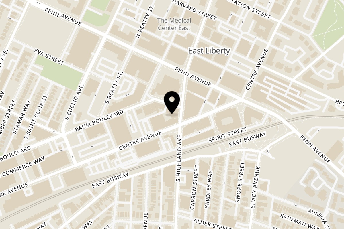 Map showing the location of Bird On The Run on 128 S Highland Ave in Pittsburgh